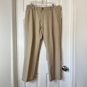 Adidas tan white pin striped GOLF PANTS Men's size 36x30